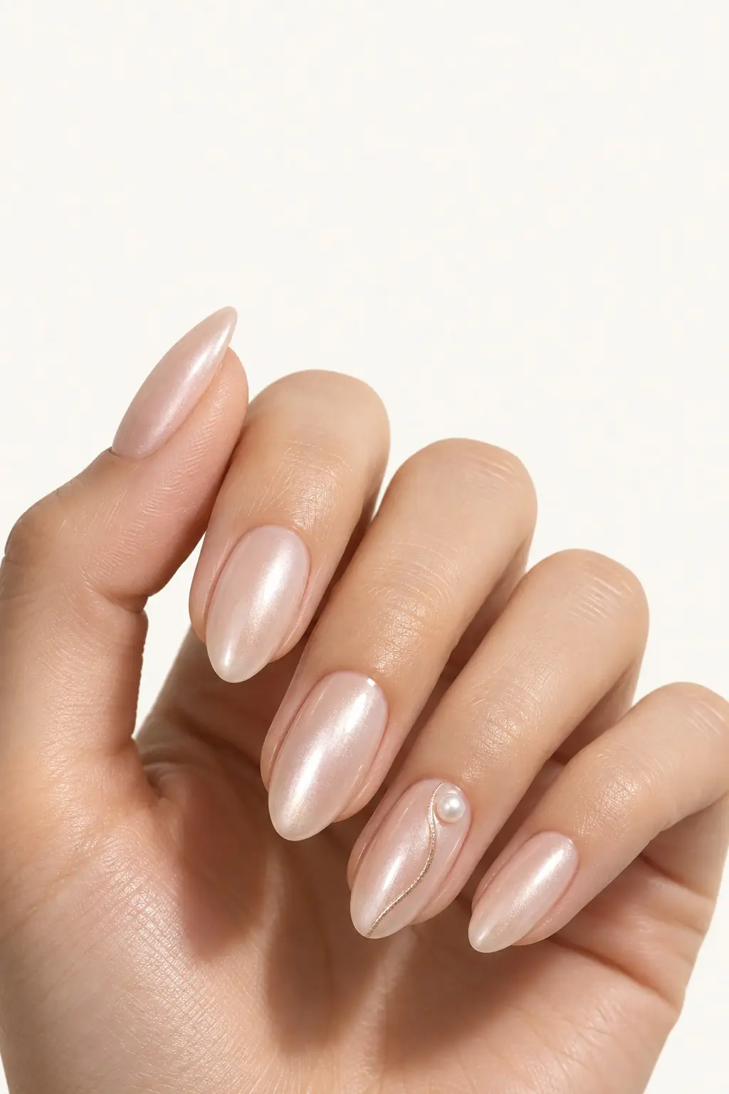 Macro view of a soft ivory press-on nail set, from the EveryLuxe campaign